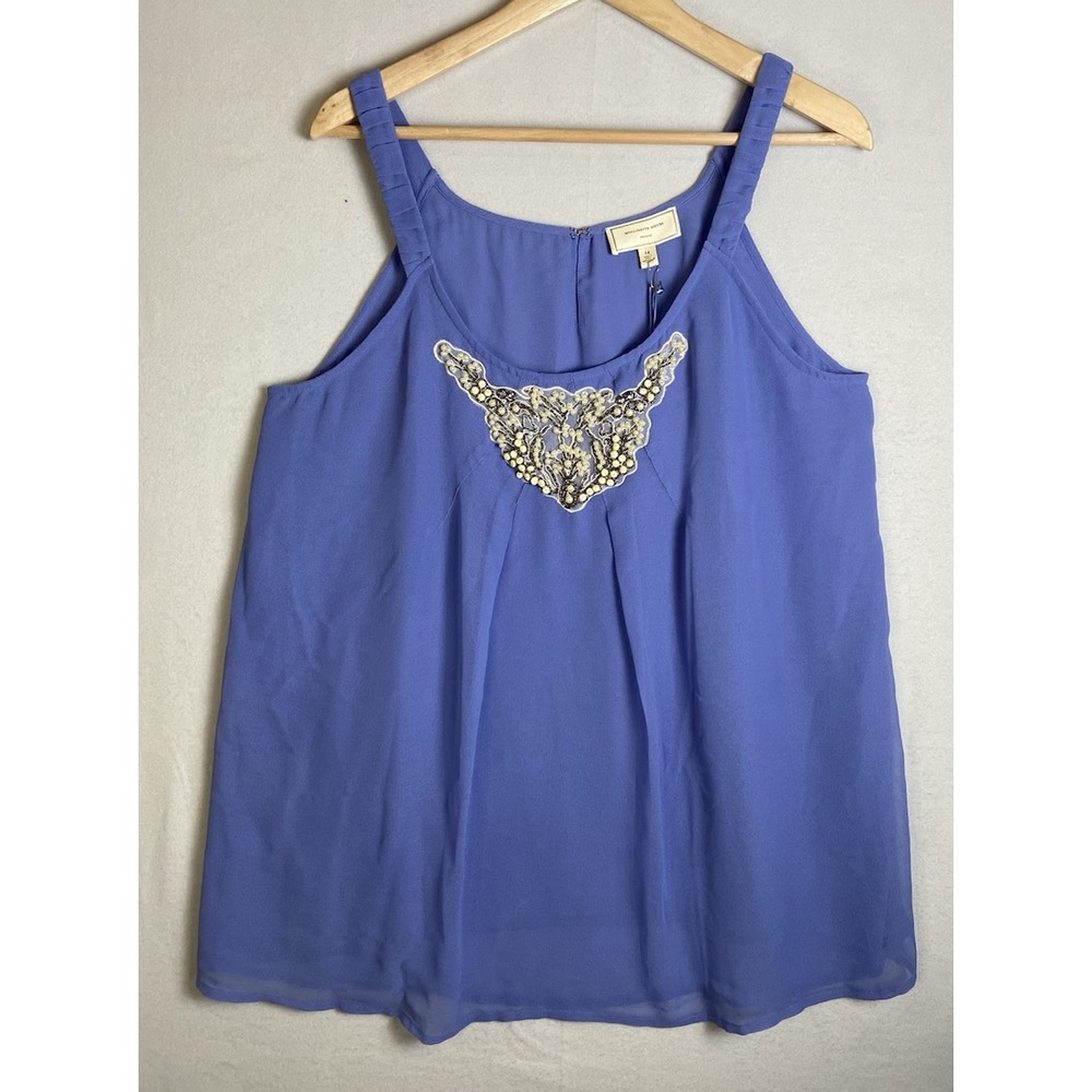 Anthropologie Moulinette Soeurs Treasured Depths Blue Sheer Beaded Tank Top 14